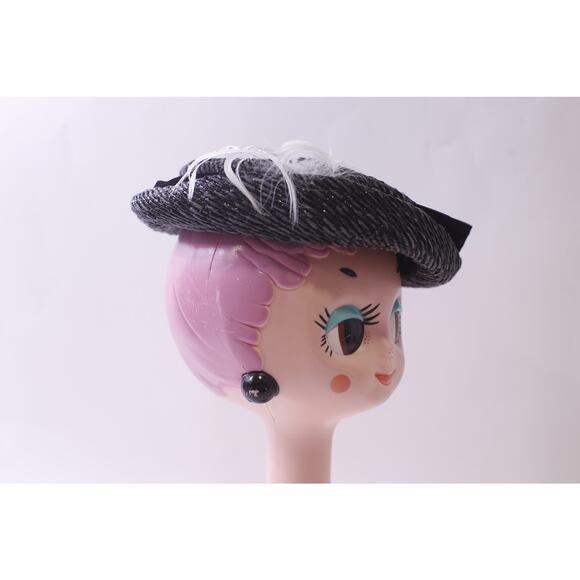 Gray Fancy Hat with White Feather, Fascinator, Elegant, Evening, ~ 251124-WH 861 - Picture 2 of 4